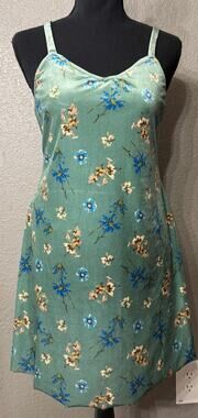 Weissmans Womens Sz M Bodysuit Lined Velvet Green Floral Dance Dress Midi